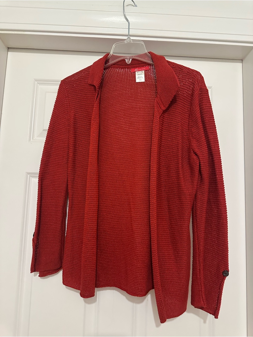 Anne Klein Red Open-Front Knit Cardigan with Collar